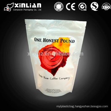 stand up coffee bag with one-way degassing valve and zipper